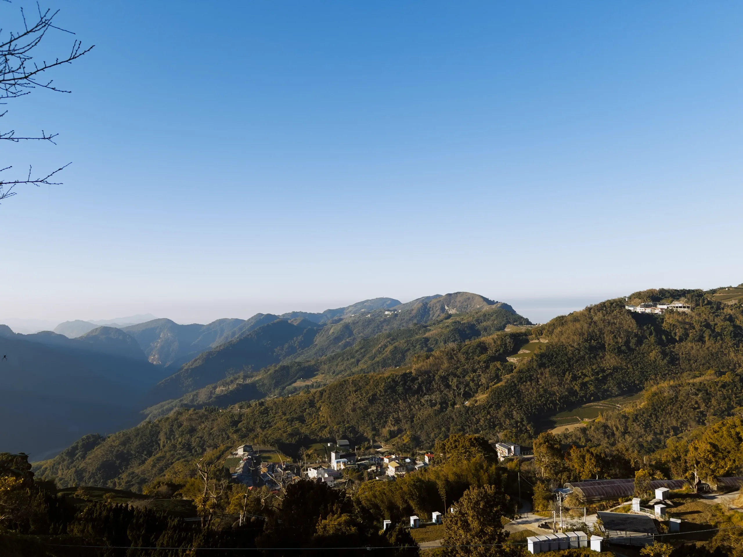 A wide mountain village overlook in Alishan, Taiwan.