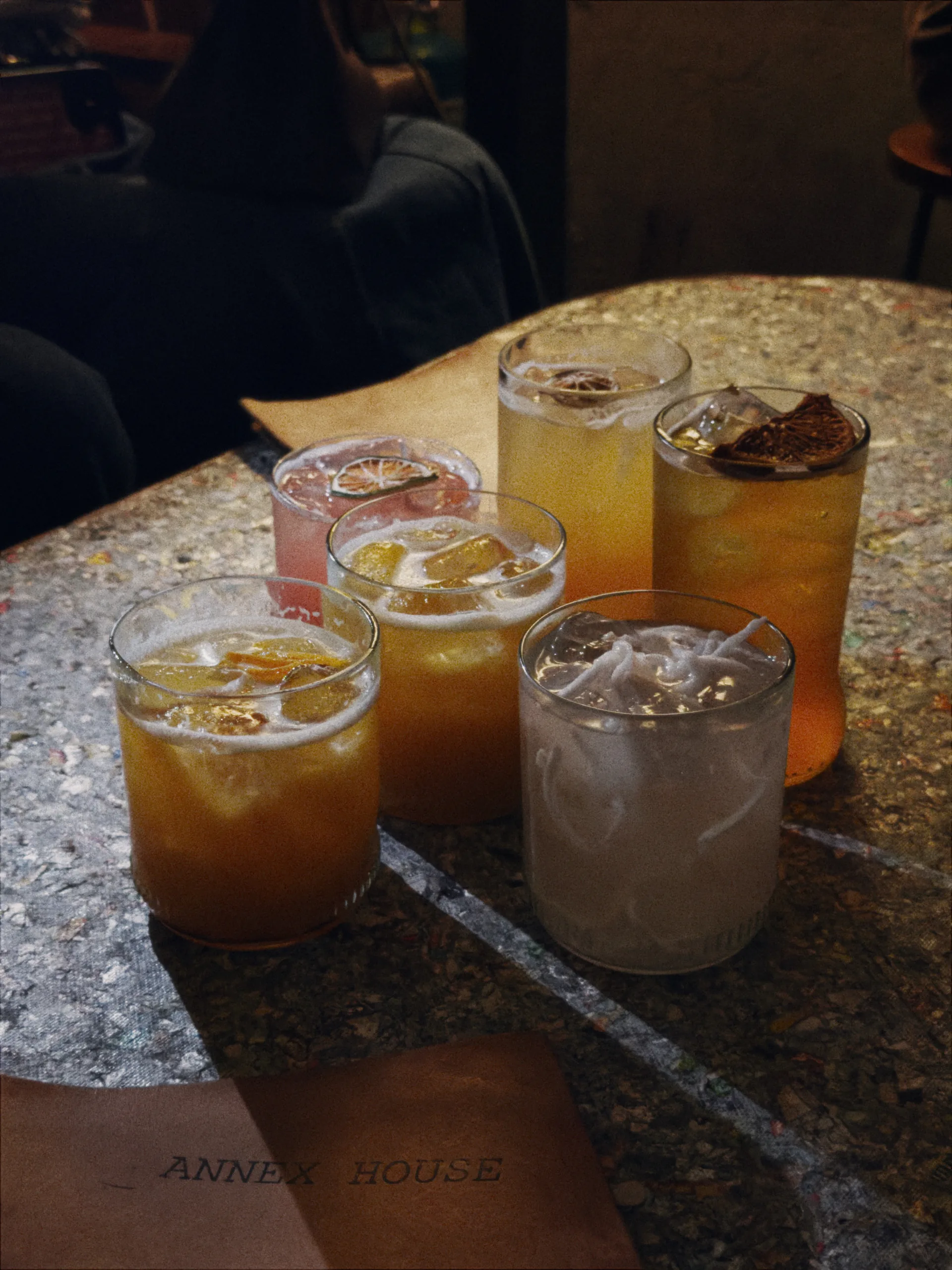 Colorful cocktails gathered on a table at Annex House in Makati.
