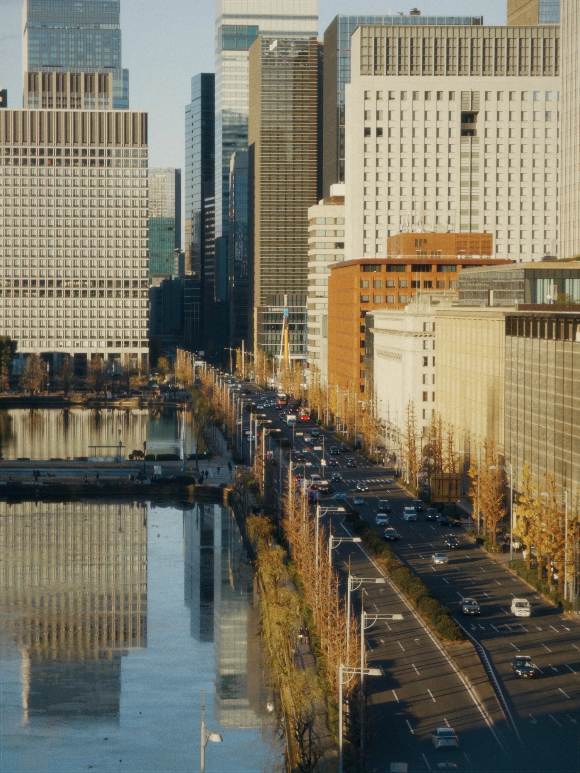 Warm city buildings and streets near Tokyo Marunouchi.